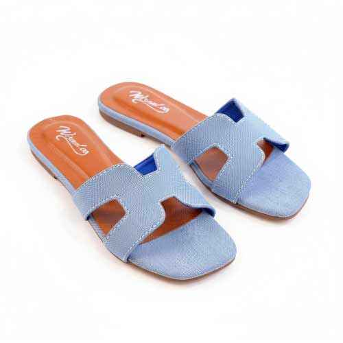 Premium Blue Denim Cutout Slippers - Elegant Flat Collection by Wisaal.co
