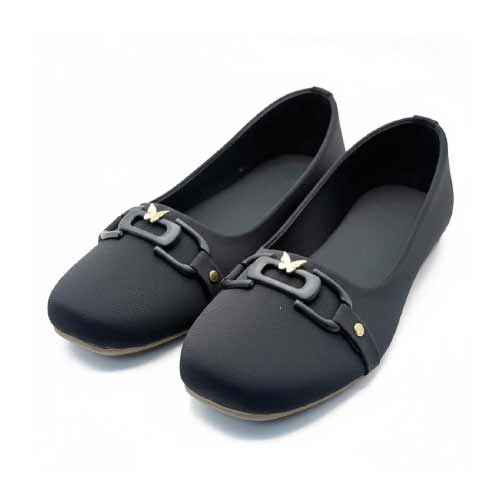 wisaal.co - Premium Black Chain Detail Ballet Flats - Elegant Flat Collection