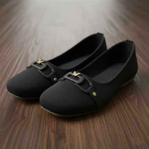 wisaal.co - Premium Black Chain Detail Ballet Flats - Elegant Flat Collection