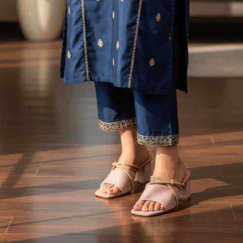 wisaal.co - Premium Rose Gold Rhinestone Block Heel Slippers - Elegant Heel Collection