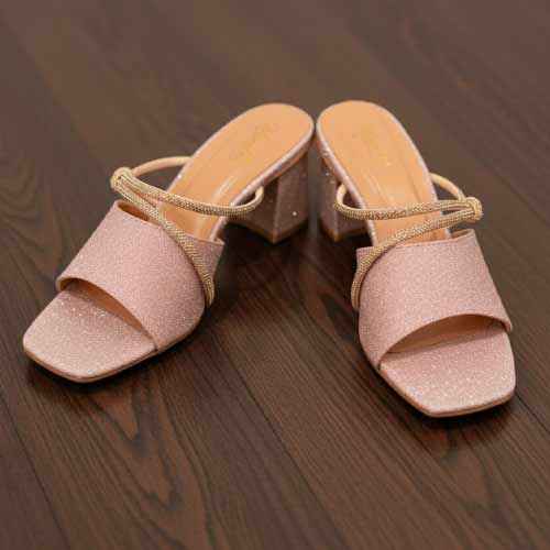 wisaal.co - Premium Rose Gold Rhinestone Block Heel Slippers - Elegant Heel Collection