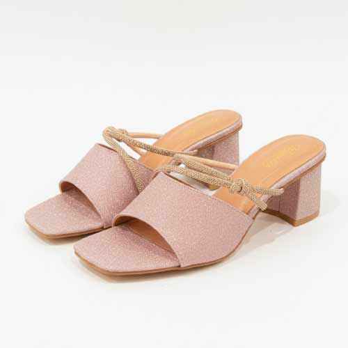 wisaal.co - Premium Rose Gold Rhinestone Block Heel Slippers - Elegant Heel Collection