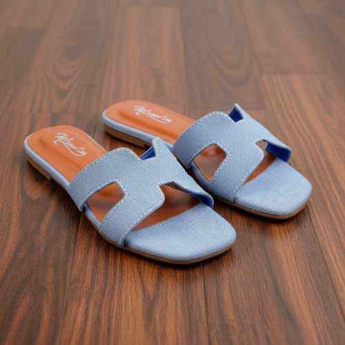 Premium Blue Denim Cutout Slippers - Elegant Flat Collection by Wisaal.co