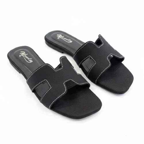 Premium Black Denim Cutout Slippers - Elegant Flat Collection by Wisaal.co