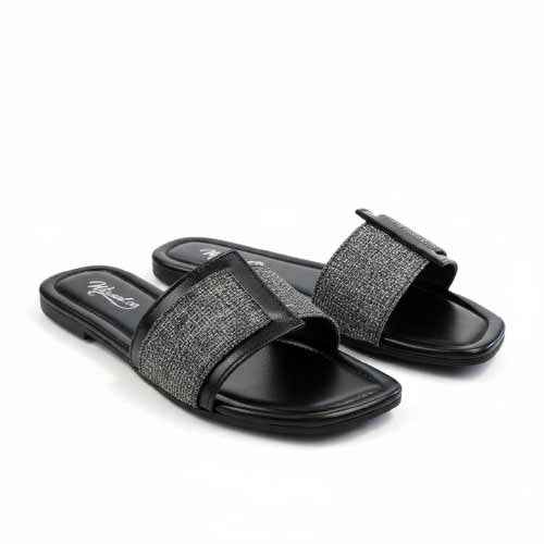 Premium Black Jute Slippers - Elegant Flat Collection by Wisaal.co