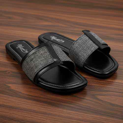 Premium Black Jute Slippers - Elegant Flat Collection by Wisaal.co