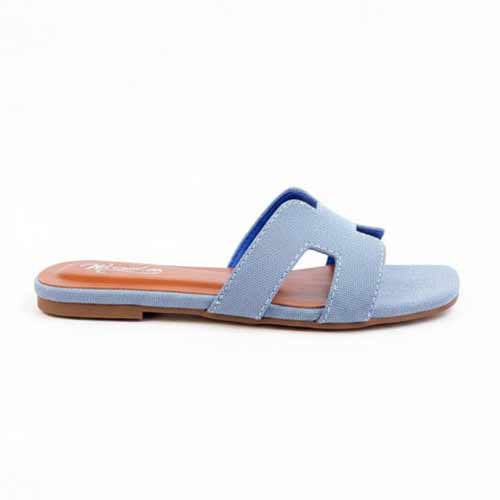 Premium Blue Denim Cutout Slippers - Elegant Flat Collection by Wisaal.co - Wisaal.co