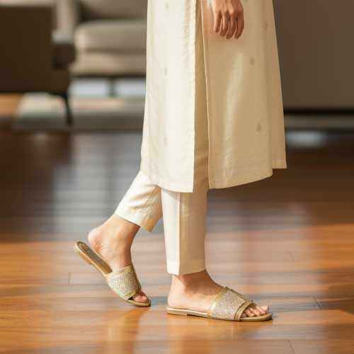 Premium Golden Jute Slippers - Elegant Flat Collection by Wisaal.co