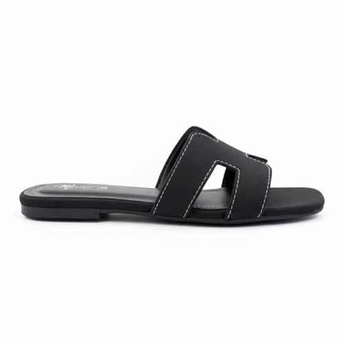 Premium Black Denim Cutout Slippers - Elegant Flat Collection by Wisaal.co - Wisaal.co