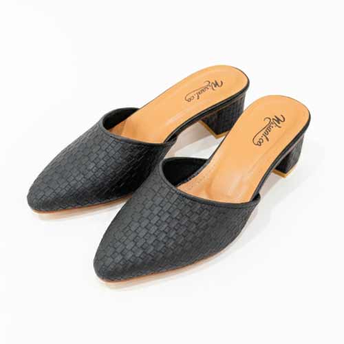 wisaal.co - Premium Black Woven Mules - Elegant Heel Collection
