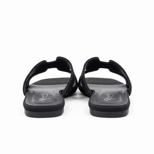 Premium Black Denim Cutout Slippers - Elegant Flat Collection by Wisaal.co - Wisaal.co
