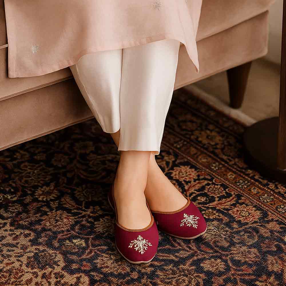 Ruby Embroidered Khussa - Royal Pakistani Wedding Shoes - wisaal.co