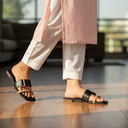 Black Contrast Curve flats worn showing professional elegance