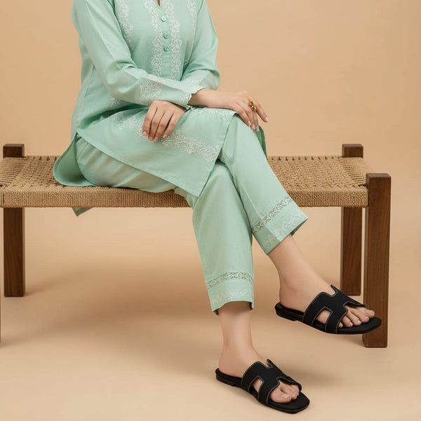 Wisaal.co™ – Stylish Comfort with Denim Move Black Cutout Flats - Wisaal.co