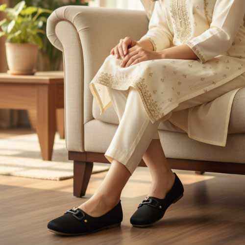 wisaal.co - Premium Black Chain Detail Ballet Flats - Elegant Flat Collection