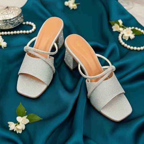 wisaal.co - Premium Silver Rhinestone Block Heel Sandals - Elegant Heel Collection