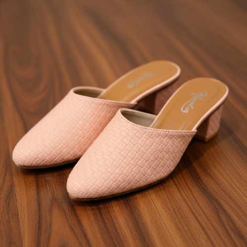 wisaal.co - Premium Pink Textured Block Heel Mules - Elegant Heel Collection