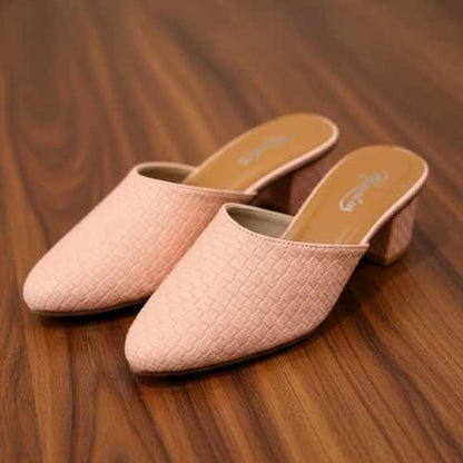 wisaal.co - Premium Pink Textured Block Heel Mules - Elegant Heel Collection