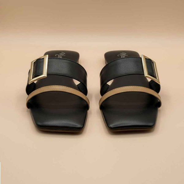 Comfortable Black Contrast Curve Flats for Modern Elegance