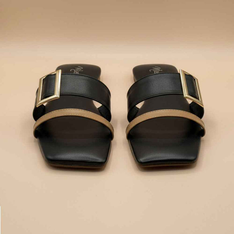 Comfortable Black Contrast Curve Flats for Modern Elegance