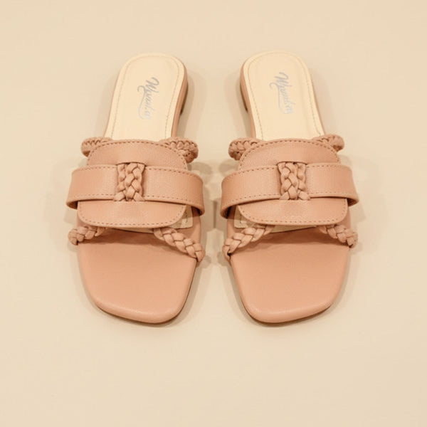 Wisaal.co™ – Stylish Sukoon Slides Nude Braided Flats for Effortless Style - Wisaal.co
