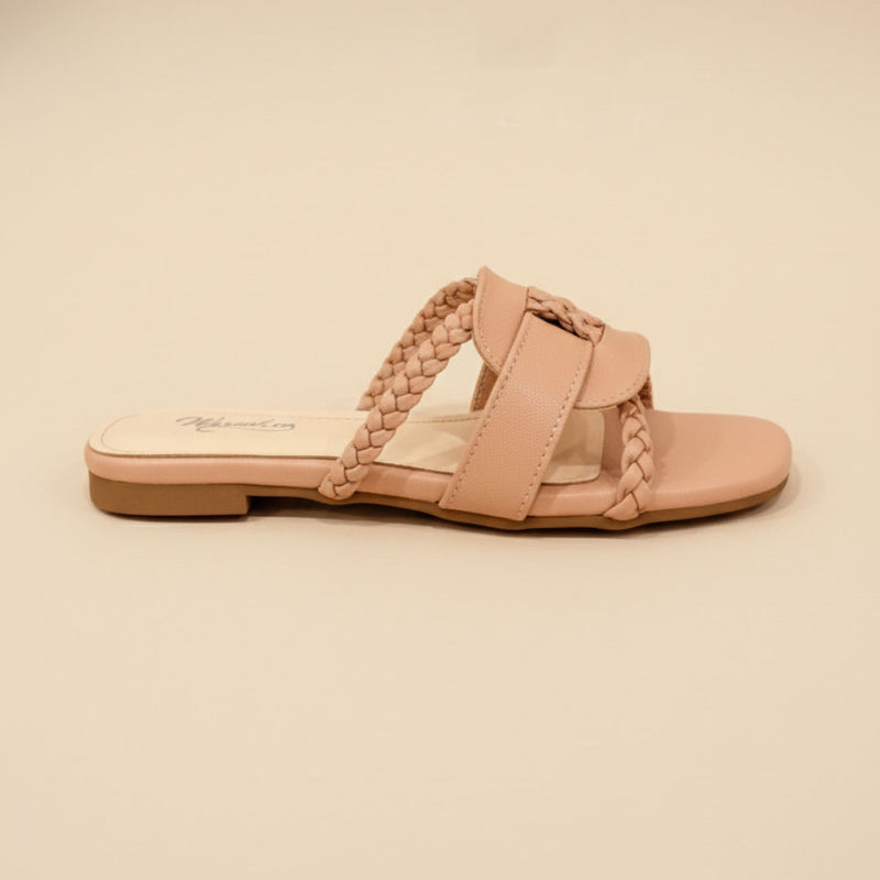 Wisaal.co™ – Stylish Sukoon Slides Nude Braided Flats for Effortless Style - Wisaal.co