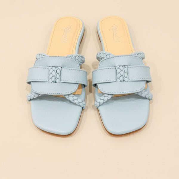 Wisaal.co™ – Elegant Sukoon Slides Light Blue Braided Flats Collection - Wisaal.co