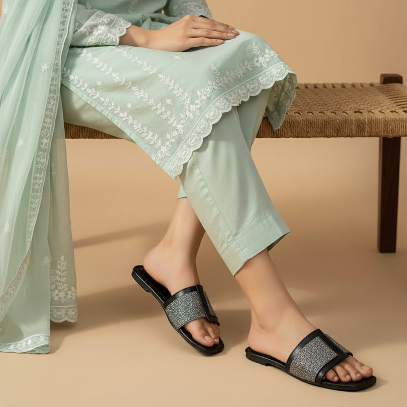 Wisaal.co™ -  Effortless & Comfortable Gleam Step Black Jute Slippers - Wisaal.co