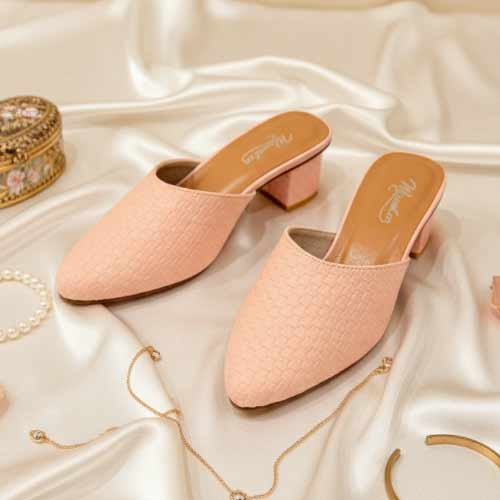 wisaal.co - Premium Pink Textured Block Heel Mules - Elegant Heel Collection
