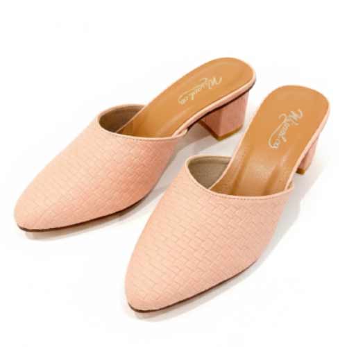 wisaal.co - Premium Pink Textured Block Heel Mules - Elegant Heel Collection