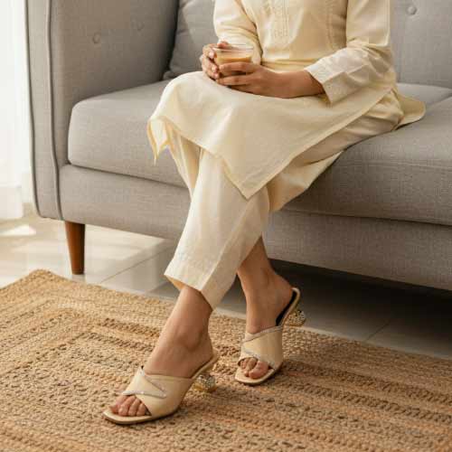 wisaal.co - Premium Gold Rhinestone Block Heel Sandals - Elegant Heel Collection