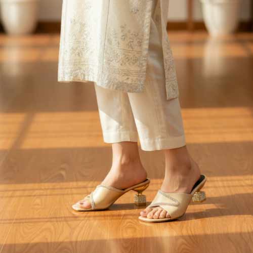 wisaal.co - Premium Gold Rhinestone Block Heel Sandals - Elegant Heel Collection
