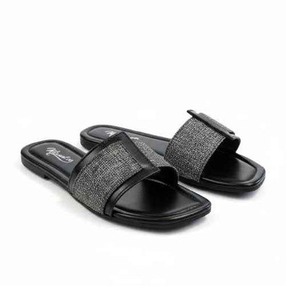 Premium Black Jute Slippers - Elegant Flat Collection by Wisaal.co