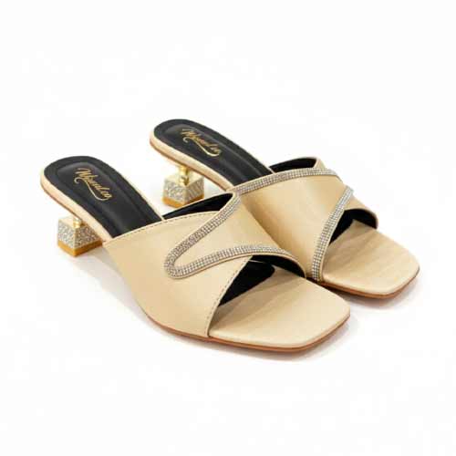 wisaal.co - Premium Gold Rhinestone Block Heel Sandals - Elegant Heel Collection