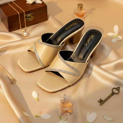 wisaal.co - Premium Gold Rhinestone Block Heel Sandals - Elegant Heel Collection