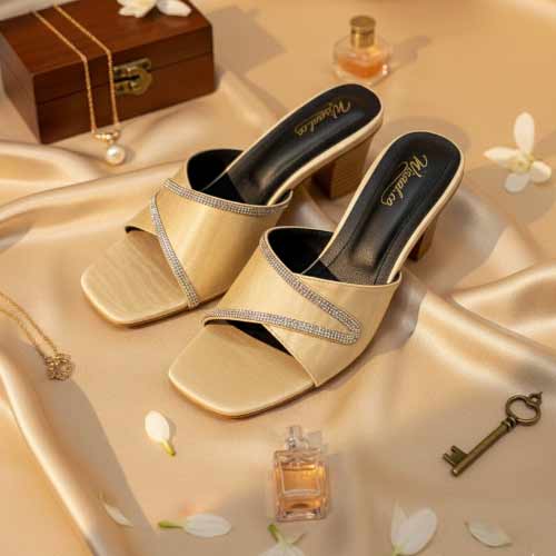wisaal.co - Premium Gold Rhinestone Block Heel Sandals - Elegant Heel Collection