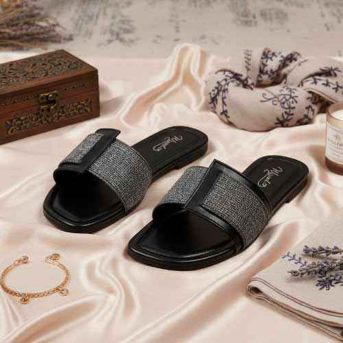 Premium Black Jute Slippers - Elegant Flat Collection by Wisaal.co