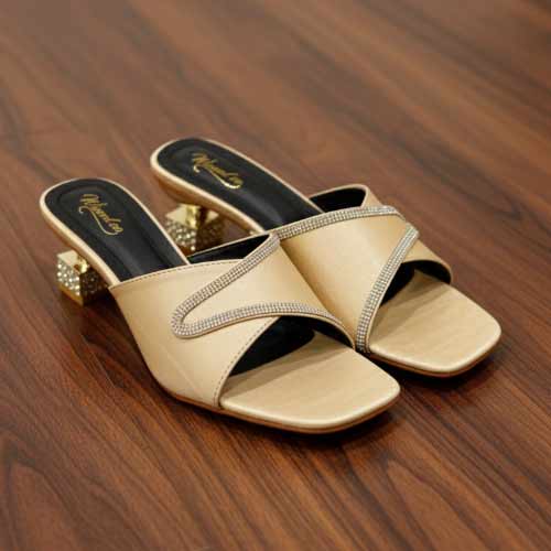 wisaal.co - Premium Gold Rhinestone Block Heel Sandals - Elegant Heel Collection