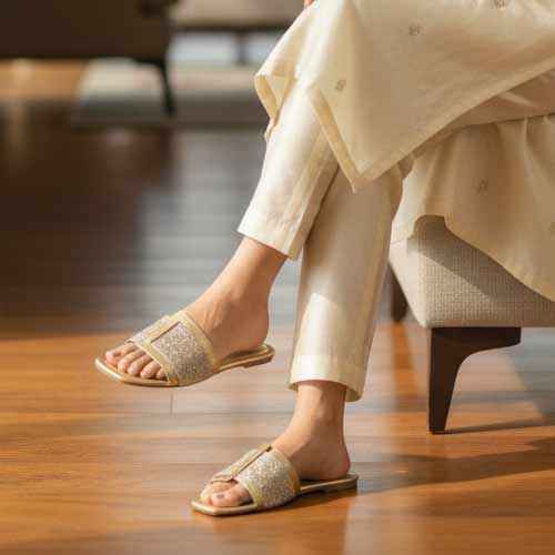 Premium Golden Jute Slippers - Elegant Flat Collection by Wisaal.co