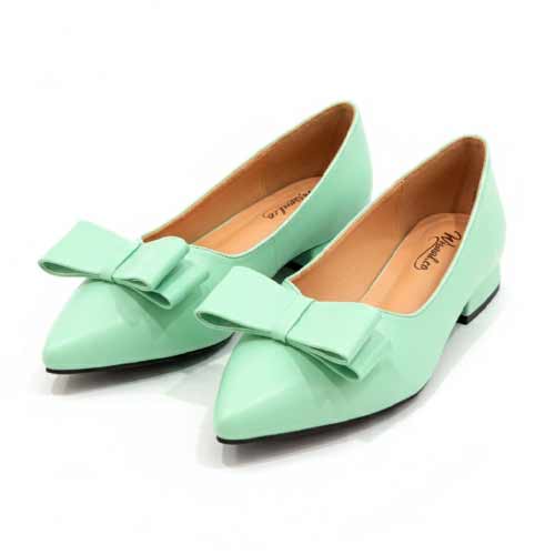 wisaal.co - Premium Mint Green Bow Pointed Toe Flats - Elegant Flat Collection