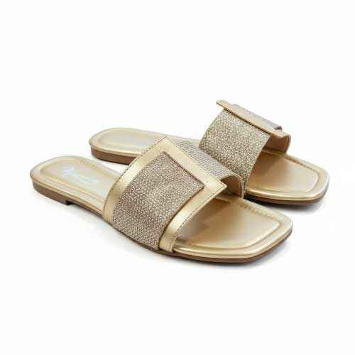Premium Golden Jute Slippers - Elegant Flat Collection by Wisaal.co