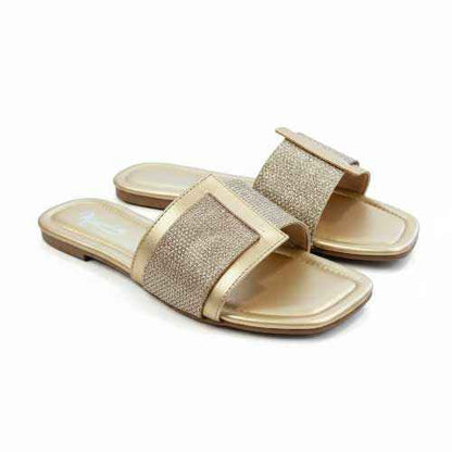 Premium Golden Jute Slippers - Elegant Flat Collection by Wisaal.co