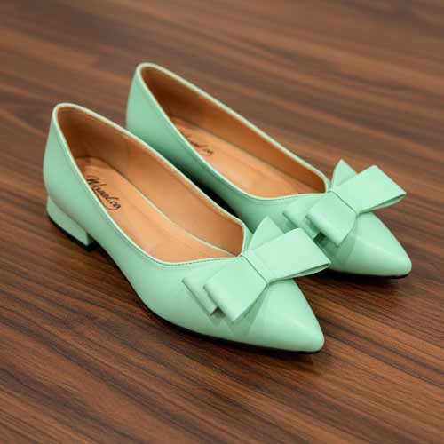 wisaal.co - Premium Mint Green Bow Pointed Toe Flats - Elegant Flat Collection