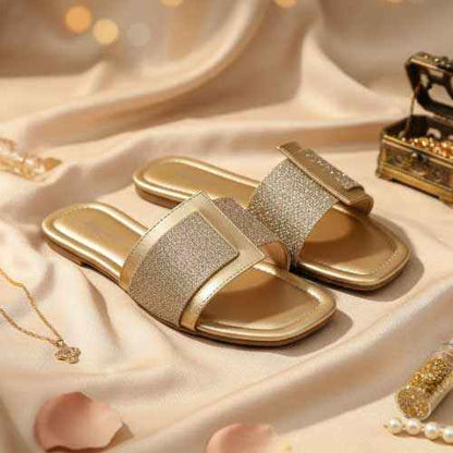 Premium Golden Jute Slippers - Elegant Flat Collection by Wisaal.co