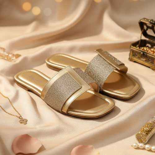 Premium Golden Jute Slippers - Elegant Flat Collection by Wisaal.co