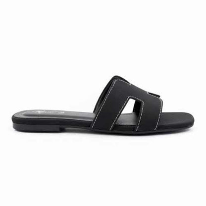 Premium Black Denim Cutout Slippers - Elegant Flat Collection by Wisaal.co - Wisaal.co