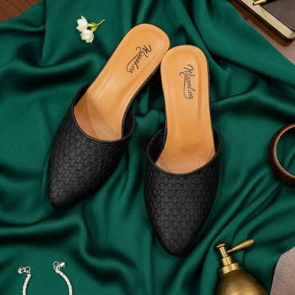 wisaal.co - Premium Black Woven Mules - Elegant Heel Collection