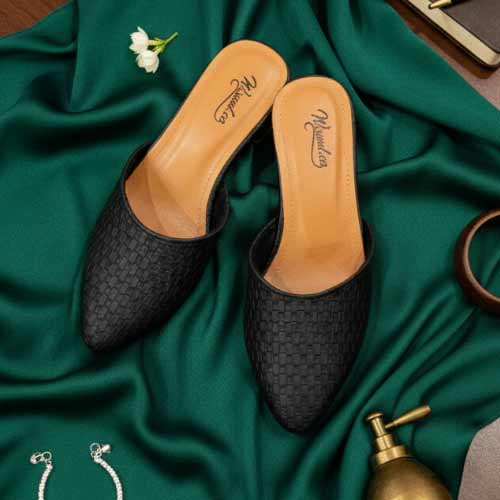 wisaal.co - Premium Black Woven Mules - Elegant Heel Collection
