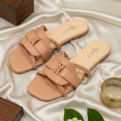 wisaal.co - Premium Nude Braided Flat Sandals - Elegant Flat Collection