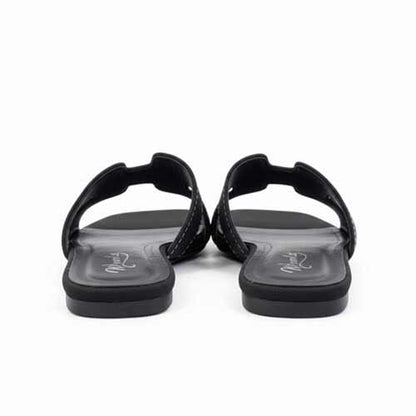 Premium Black Denim Cutout Slippers - Elegant Flat Collection by Wisaal.co - Wisaal.co
